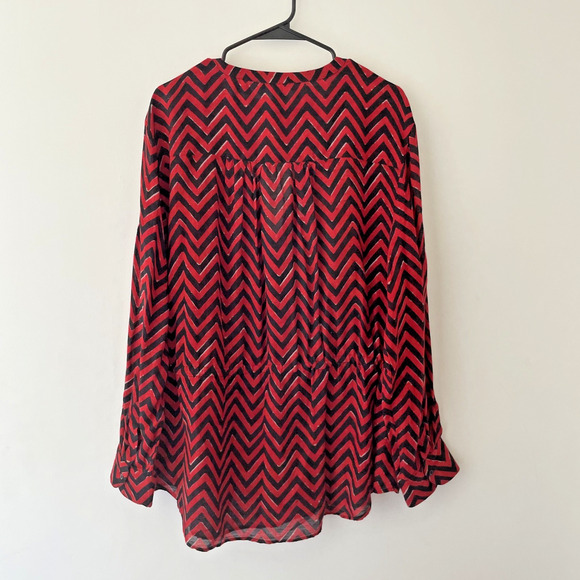 Lauren Ralph Lauren Plus Size 2X Red Black Chevron Boho Peasant Blouse Top - Picture 3 of 8